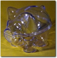 Acryl Sparschwein transparent und teilbar.