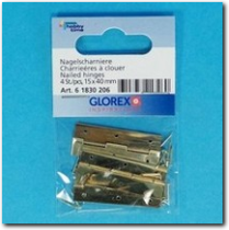 Messing Nagelscharnier 15 x 40 mm mit Befestigungs Stiften.