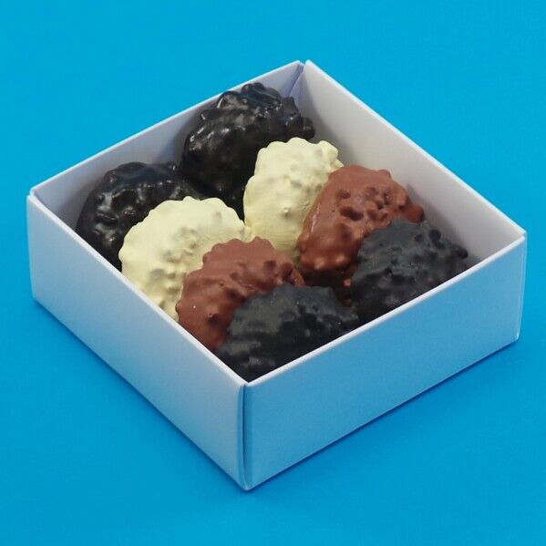 Pralinen Schachteln für 4 Stück aus weiss glänzendem Karton einwandig zum selber falten.