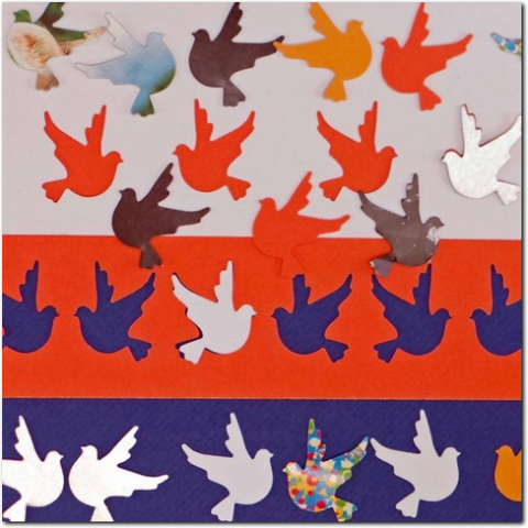 Mit dem Heyda Hebel Motivstanzer ausgestanzte Tauben.